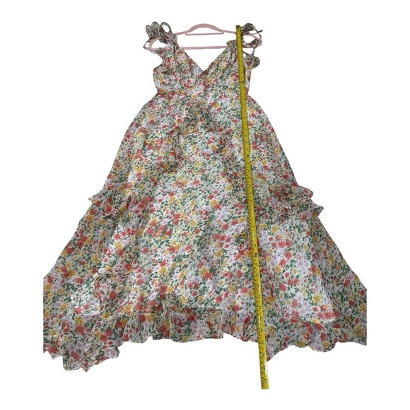 STORIA Floral Ruffle Romantic Frilly Midi Dress Tassel Ties Cottagecore Small - Picture 7 of 13